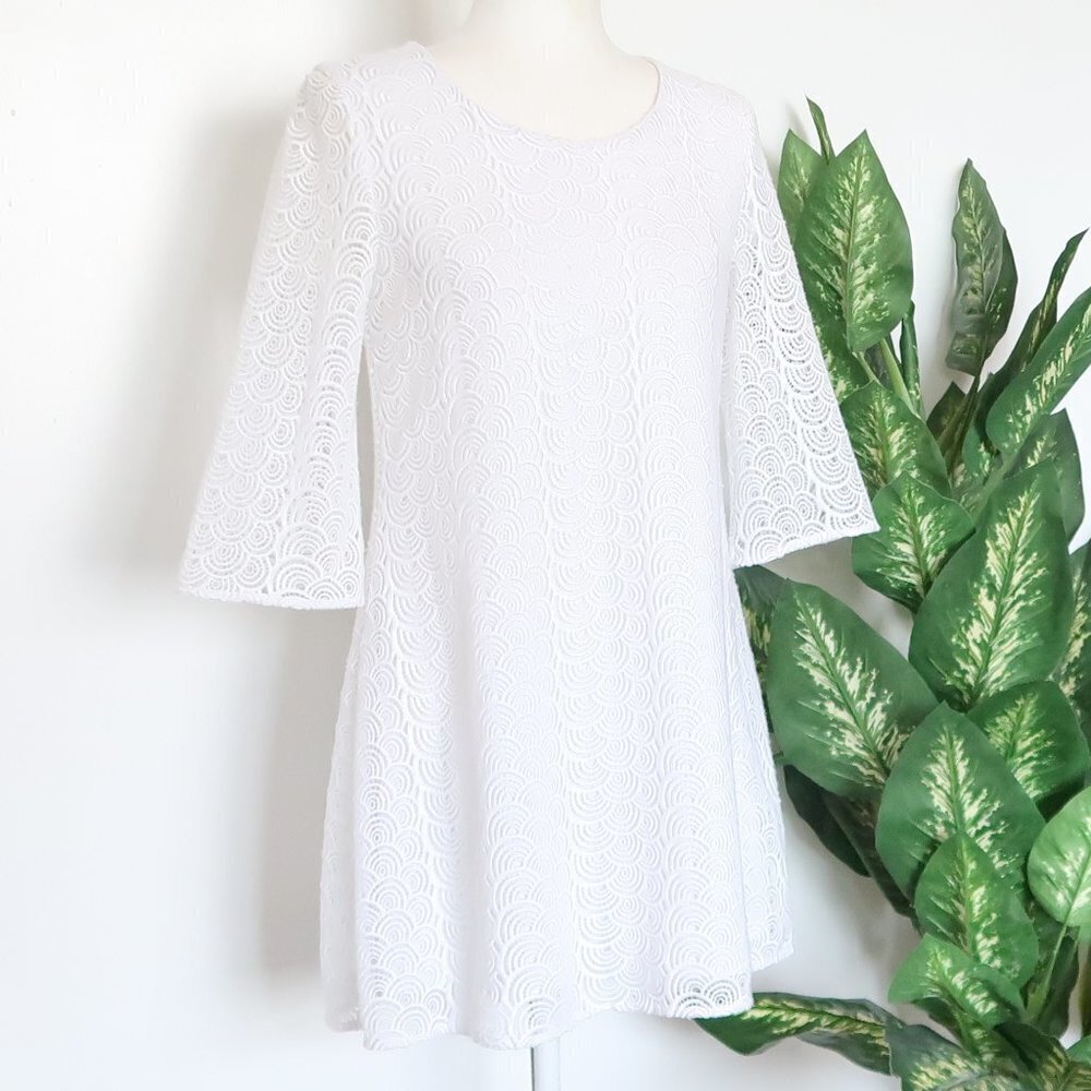 Diane von Furstenberg Martina White Lace 3/4 Sleeve Shift Mini Dress Size 0 - Picture 6 of 16